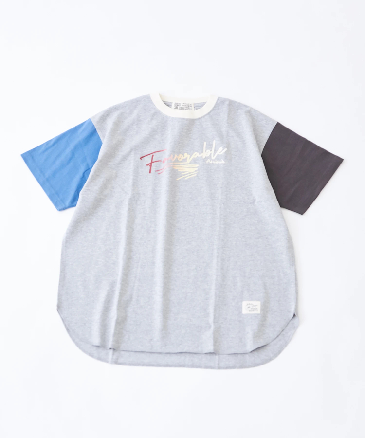 CUBE SUGAR(キューブシュガー) |汗染み防止 グラデーション ロゴプリント ラウンド裾 Tシャツ