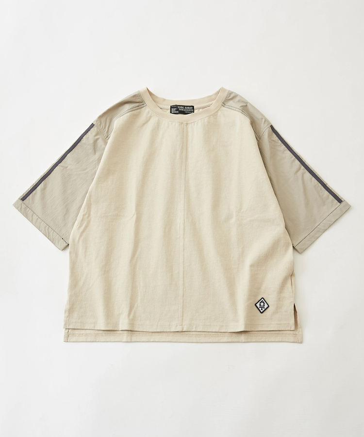 CUBE SUGAR(キューブシュガー) |ナイロン × カットソー 袖ライン Tシャツ