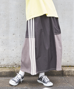 ナイロン × カットソー サイド ライン リメイク風 スカート