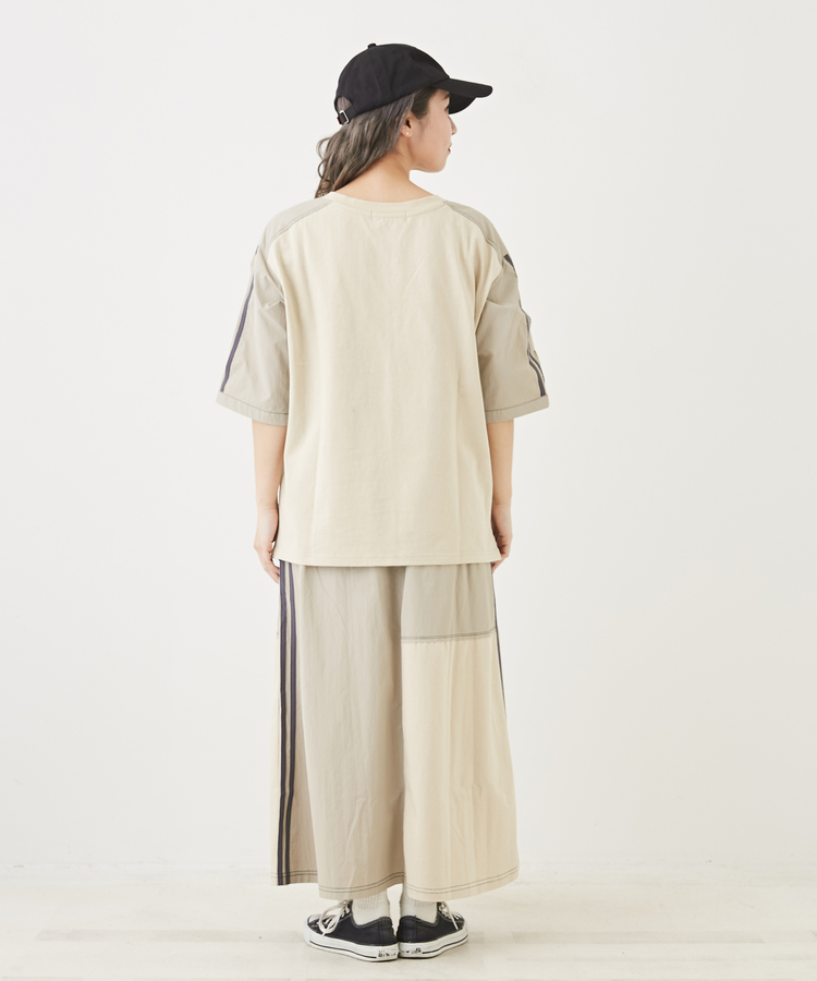 CUBE SUGAR(キューブシュガー) |ナイロン × カットソー サイド ライン リメイク風 スカート