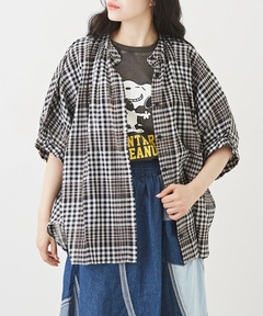 WEB限定 綿 クレープ チェック ドルマン ブラウス