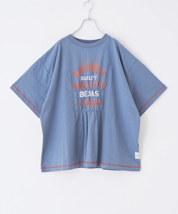 CUBE SUGAR(キューブシュガー) |OE天竺 カットソー リメイク風 フロント ギャザー ロゴプリント Tシャツ