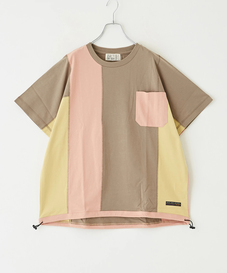 CUBE SUGAR(キューブシュガー) |コットン カットソー 配色 切替 裾スピンドル Tシャツ