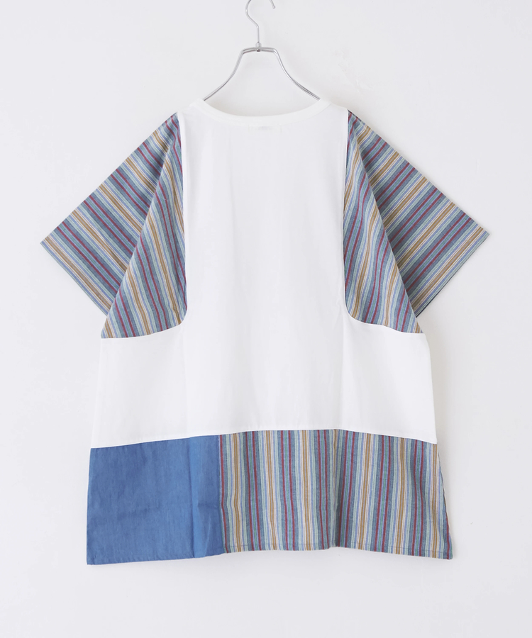 CUBE SUGAR(キューブシュガー) |ストライプ × デニム × カットソー 切替 ドルマン Tシャツ