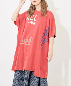 パウダー加工 リメイク風 ドルマン チュニック Tシャツ