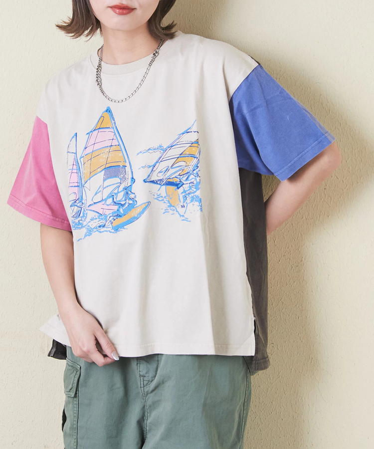 CUBE SUGAR(キューブシュガー) |OE天竺 パウダー加工 ヨット柄 ビッグ Tシャツ