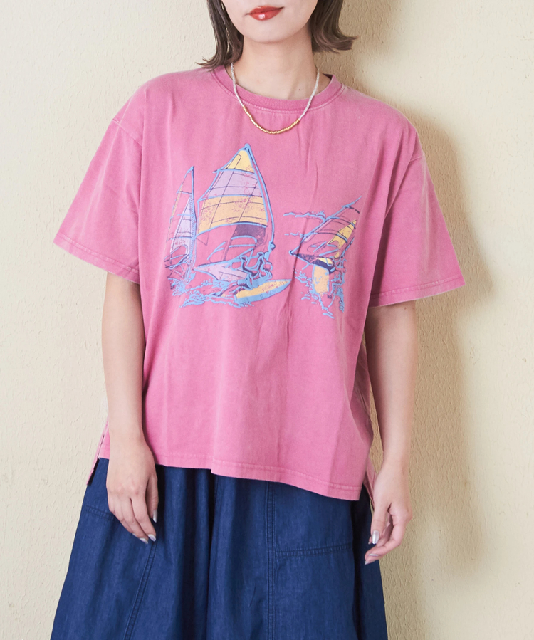 CUBE SUGAR(キューブシュガー) |OE天竺 パウダー加工 ヨット柄 ビッグ Tシャツ