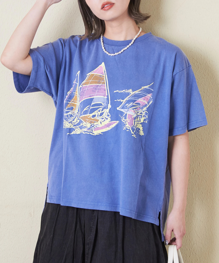 CUBE SUGAR(キューブシュガー) |OE天竺 パウダー加工 ヨット柄 ビッグ Tシャツ