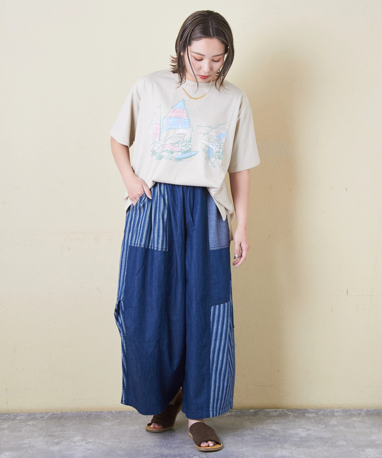 CUBE SUGAR(キューブシュガー) |OE天竺 パウダー加工 ヨット柄 ビッグ Tシャツ