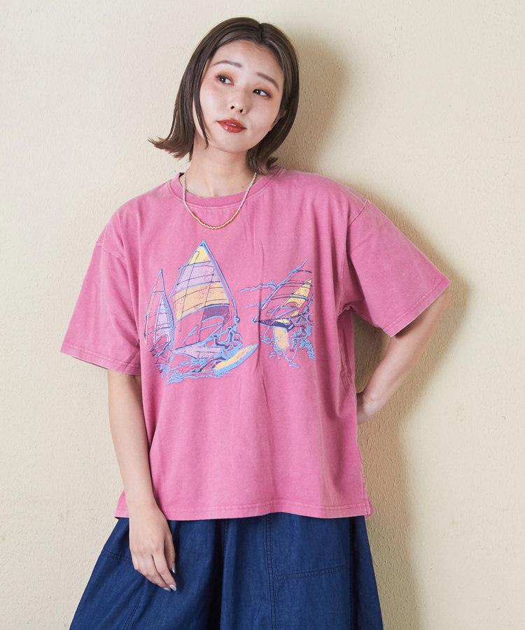CUBE SUGAR(キューブシュガー) |OE天竺 パウダー加工 ヨット柄 ビッグ Tシャツ