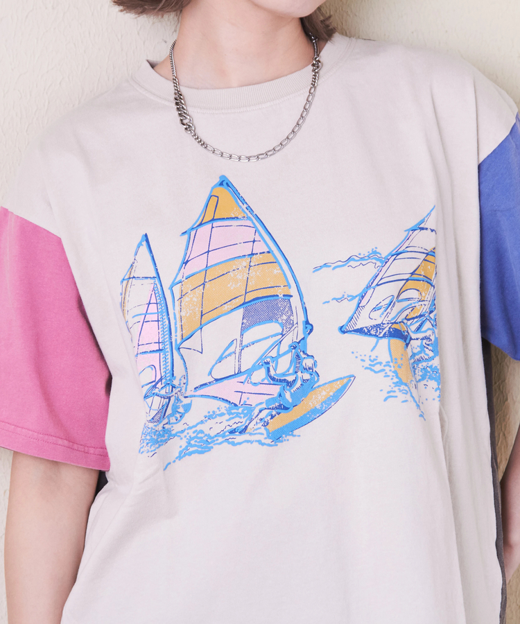 CUBE SUGAR(キューブシュガー) |OE天竺 パウダー加工 ヨット柄 ビッグ Tシャツ