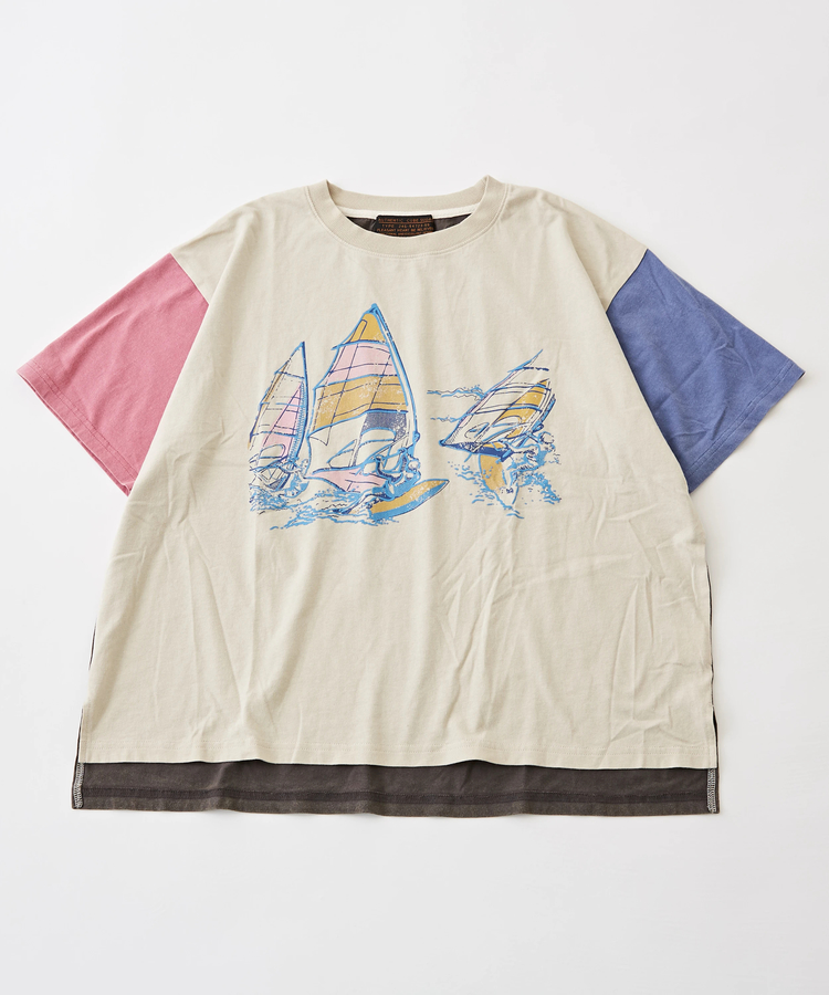 CUBE SUGAR(キューブシュガー) |OE天竺 パウダー加工 ヨット柄 ビッグ Tシャツ
