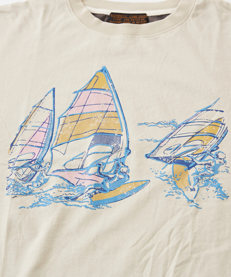 CUBE SUGAR(キューブシュガー) |OE天竺 パウダー加工 ヨット柄 ビッグ Tシャツ