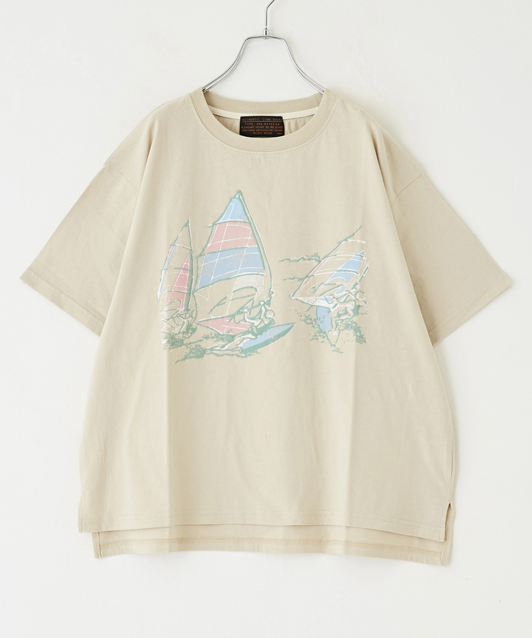 CUBE SUGAR(キューブシュガー) |OE天竺 パウダー加工 ヨット柄 ビッグ Tシャツ