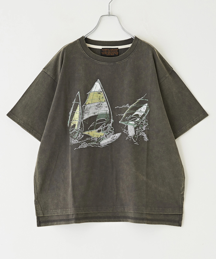 CUBE SUGAR(キューブシュガー) |OE天竺 パウダー加工 ヨット柄 ビッグ Tシャツ