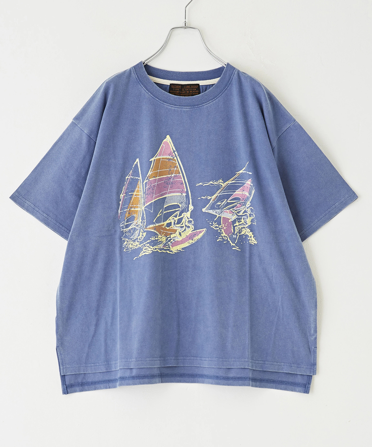 CUBE SUGAR(キューブシュガー) |OE天竺 パウダー加工 ヨット柄 ビッグ Tシャツ