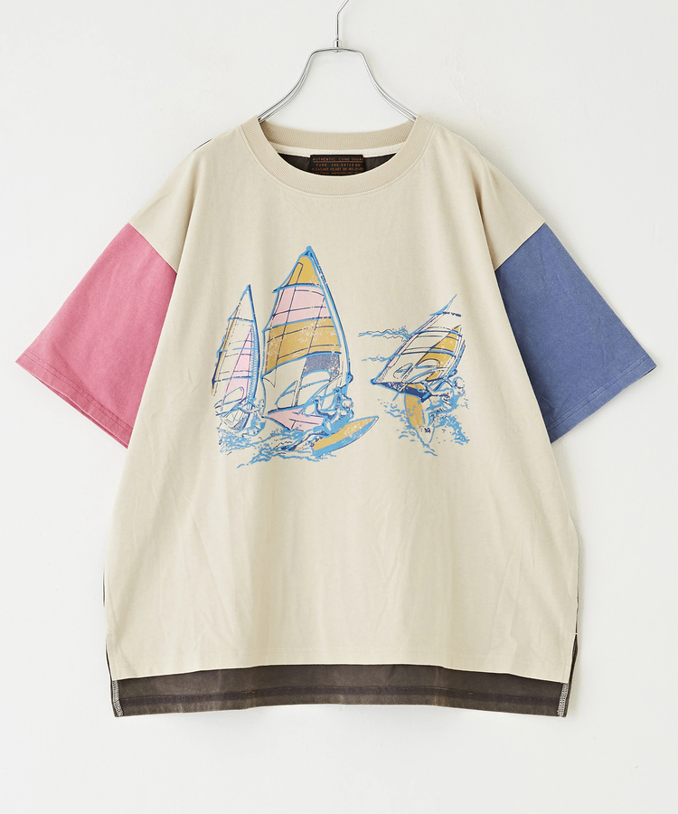 CUBE SUGAR(キューブシュガー) |OE天竺 パウダー加工 ヨット柄 ビッグ Tシャツ