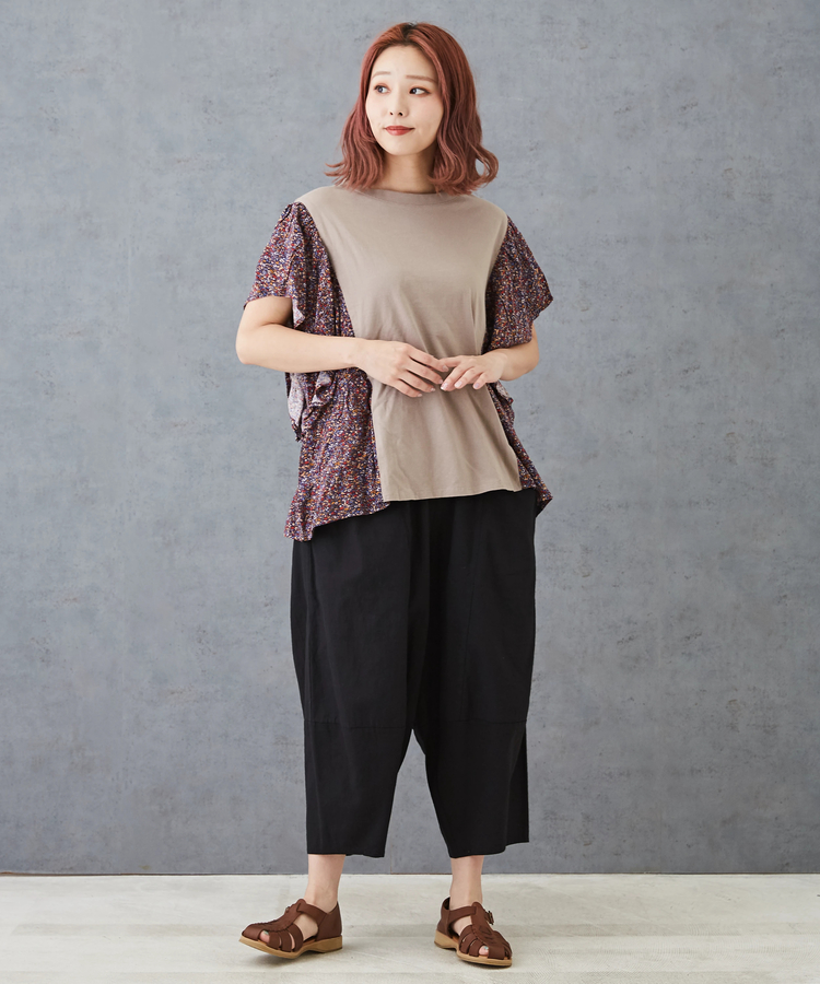 CUBE SUGAR(キューブシュガー) |WEB限定 インド レーヨン 花柄 プリント フリル Tシャツ
