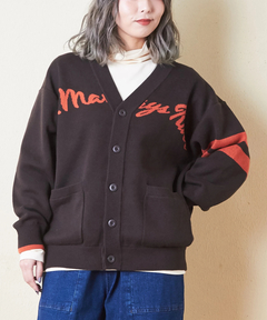 スウェットライク ジャガード ニット レタードカーディガン