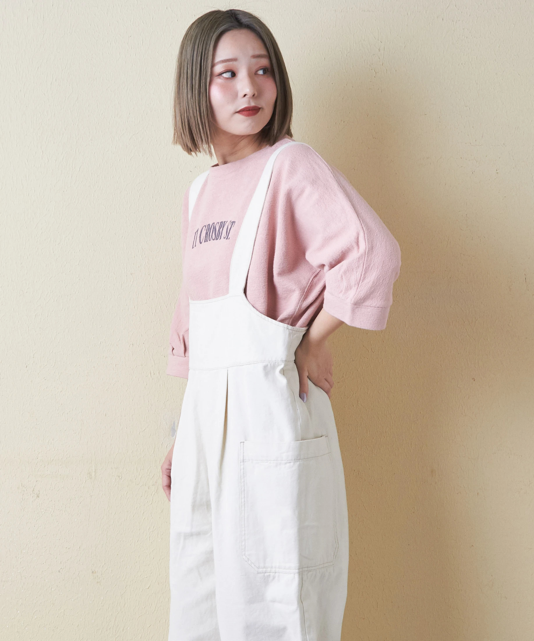 タグ付きキューブシュガーTOBILAピーチツイル×コーデュロイエプロンサロペット タグ付きキューブシュガーTOBILAピーチツイル×コーデュロイ