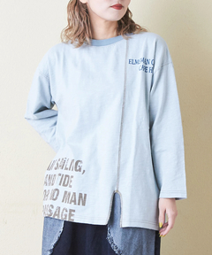 スラブ天竺 カットソー 8分袖 フロント スリット Tシャツ