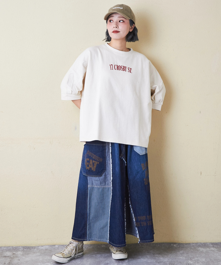 CUBE SUGAR(キューブシュガー) |ソフト インレイ 袖口タック ドルマンスリーブ Tシャツ