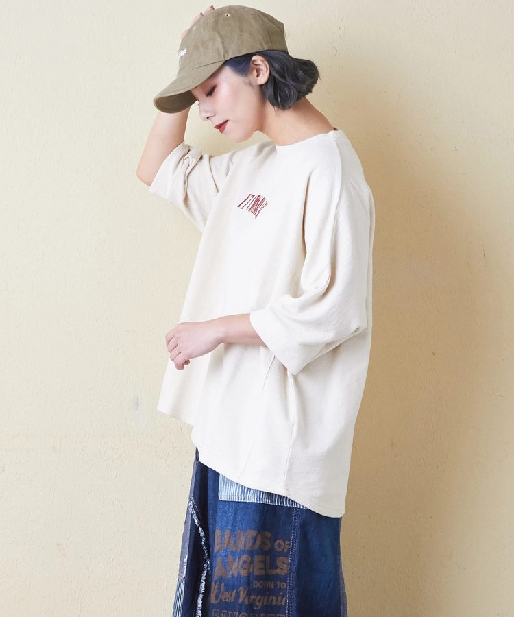 CUBE SUGAR(キューブシュガー) |ソフト インレイ 袖口タック ドルマンスリーブ Tシャツ