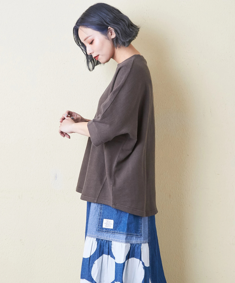CUBE SUGAR(キューブシュガー) |ソフト インレイ 袖口タック ドルマンスリーブ Tシャツ