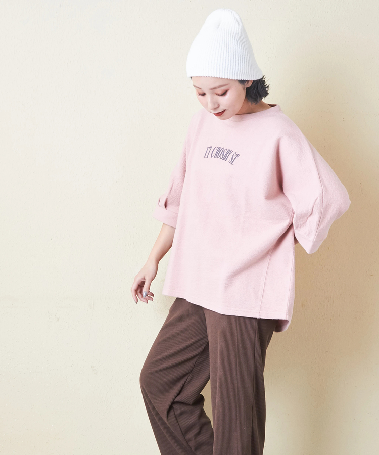 CUBE SUGAR(キューブシュガー) |ソフト インレイ 袖口タック ドルマンスリーブ Tシャツ