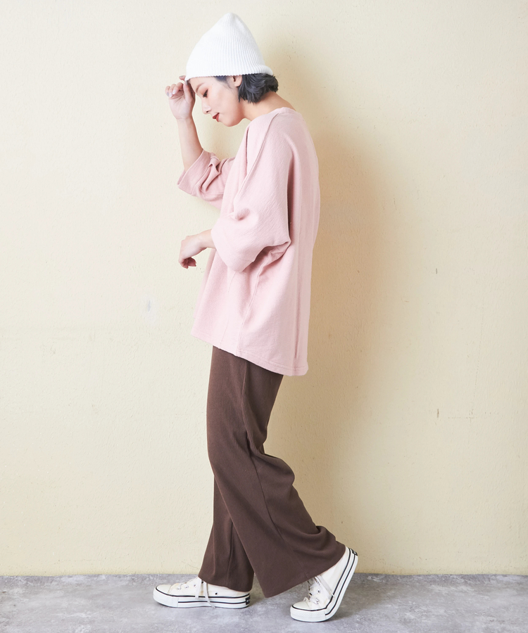 CUBE SUGAR(キューブシュガー) |ソフト インレイ 袖口タック ドルマンスリーブ Tシャツ