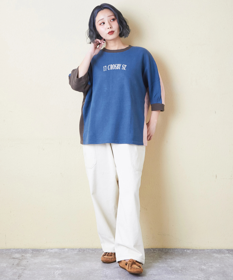 CUBE SUGAR(キューブシュガー) |ソフト インレイ 袖口タック ドルマンスリーブ Tシャツ