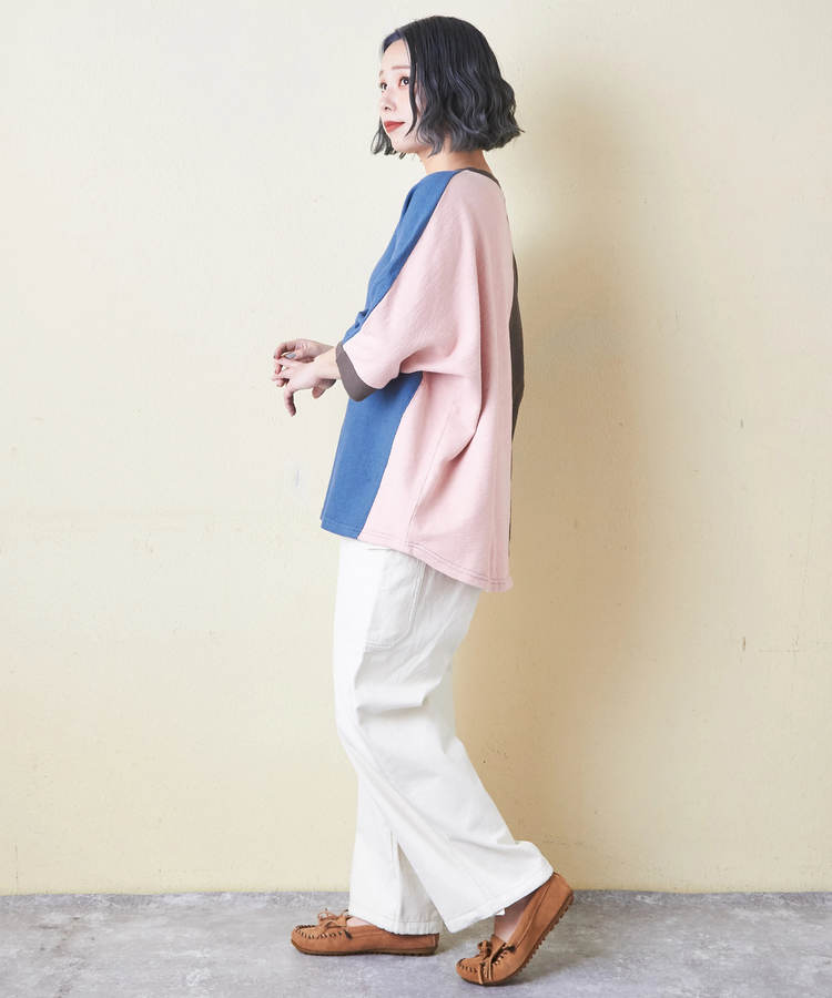 CUBE SUGAR(キューブシュガー) |ソフト インレイ 袖口タック ドルマンスリーブ Tシャツ