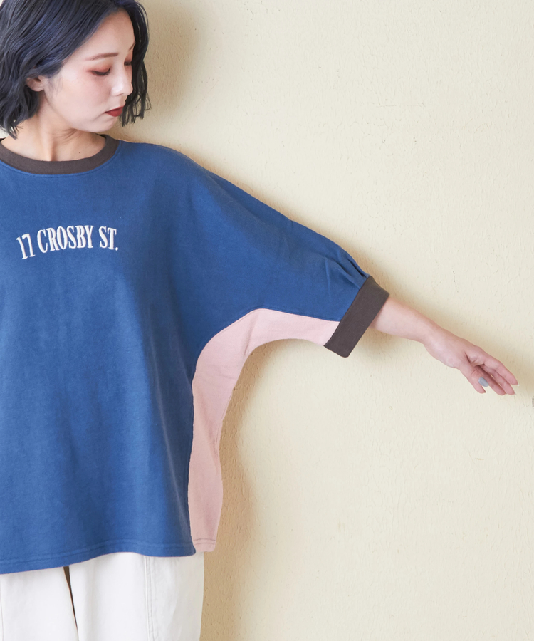 CUBE SUGAR(キューブシュガー) |ソフト インレイ 袖口タック ドルマンスリーブ Tシャツ