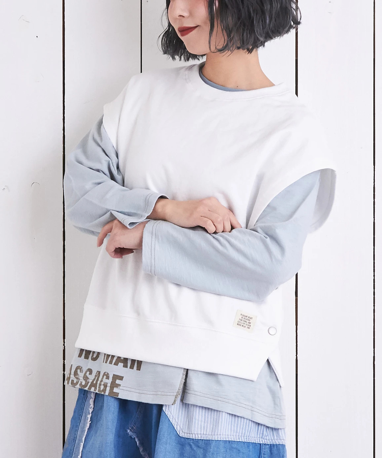CUBE SUGAR(キューブシュガー) |コットン ミニ裏毛 スウェット フレンチスリーブ ベスト