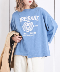 インディゴ 天竺 カットソー リメイク風 切替 Tシャツ