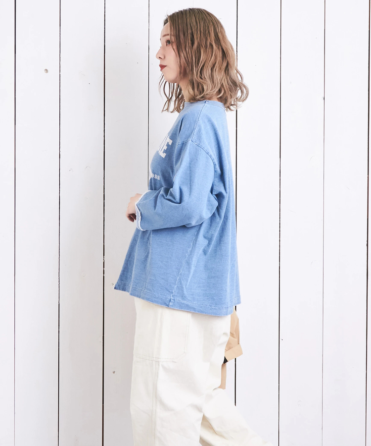 CUBE SUGAR(キューブシュガー) |インディゴ 天竺 カットソー リメイク風 切替 Tシャツ