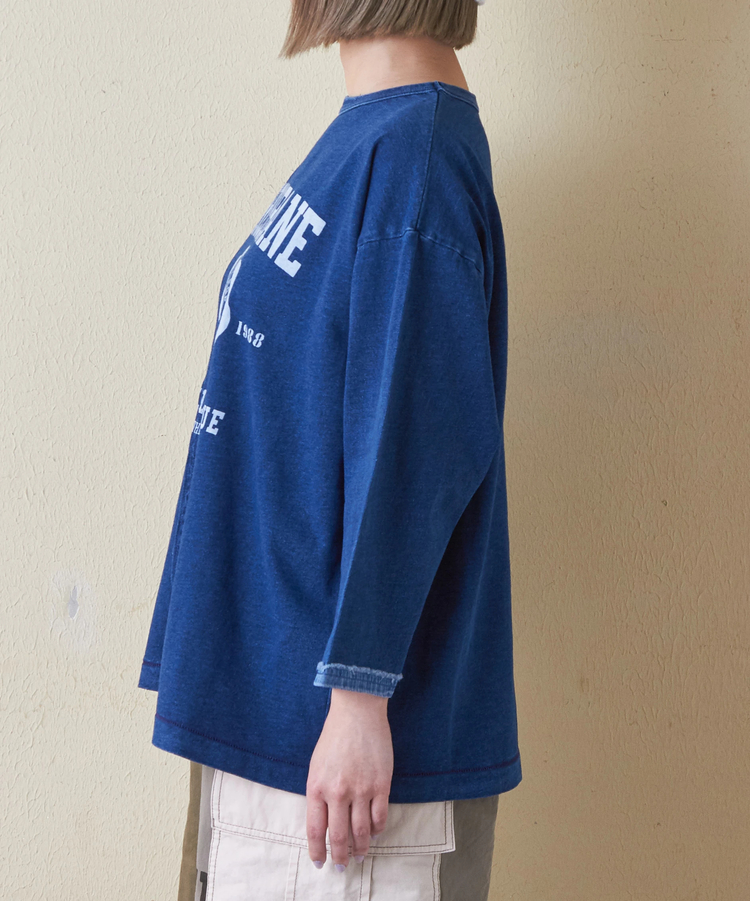 CUBE SUGAR(キューブシュガー) |インディゴ 天竺 カットソー リメイク風 切替 Tシャツ