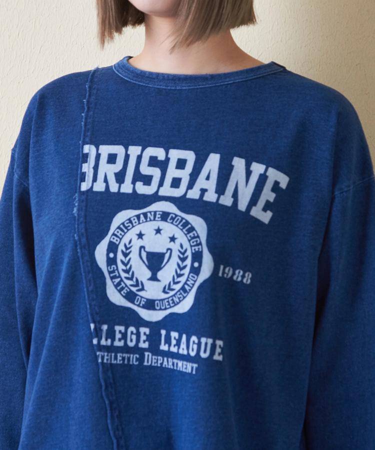 CUBE SUGAR(キューブシュガー) |インディゴ 天竺 カットソー リメイク風 切替 Tシャツ