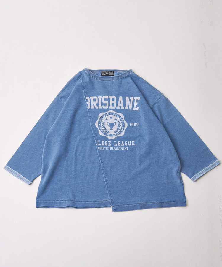 CUBE SUGAR(キューブシュガー) |インディゴ 天竺 カットソー リメイク風 切替 Tシャツ