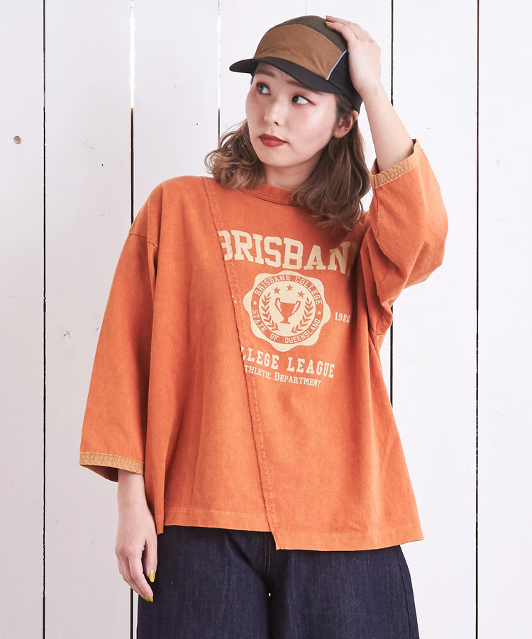 CUBE SUGAR(キューブシュガー) |21/-OE天竺 カットソー パウダー加工 リメイク風 切替 Tシャツ