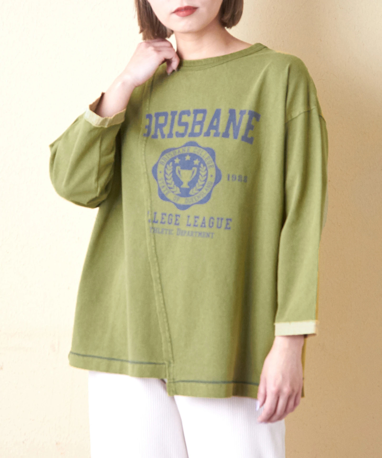 CUBE SUGAR(キューブシュガー) |21/-OE天竺 カットソー パウダー加工 リメイク風 切替 Tシャツ
