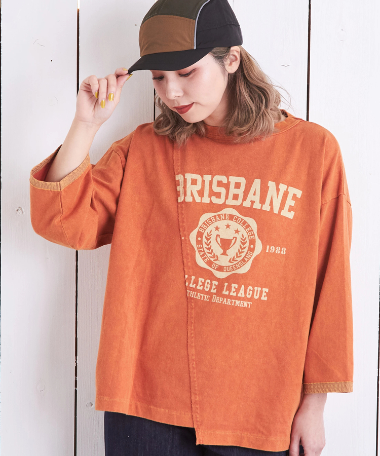 CUBE SUGAR(キューブシュガー) |21/-OE天竺 カットソー パウダー加工 リメイク風 切替 Tシャツ