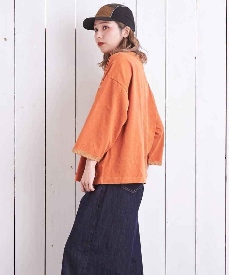CUBE SUGAR(キューブシュガー) |21/-OE天竺 カットソー パウダー加工 リメイク風 切替 Tシャツ