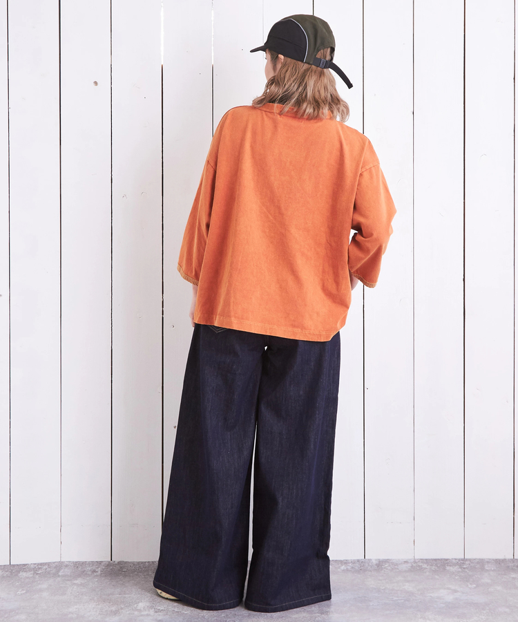 CUBE SUGAR(キューブシュガー) |21/-OE天竺 カットソー パウダー加工 リメイク風 切替 Tシャツ