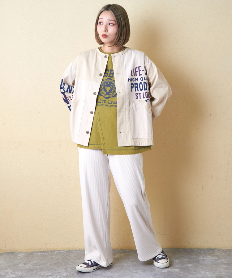 CUBE SUGAR(キューブシュガー) |21/-OE天竺 カットソー パウダー加工 リメイク風 切替 Tシャツ