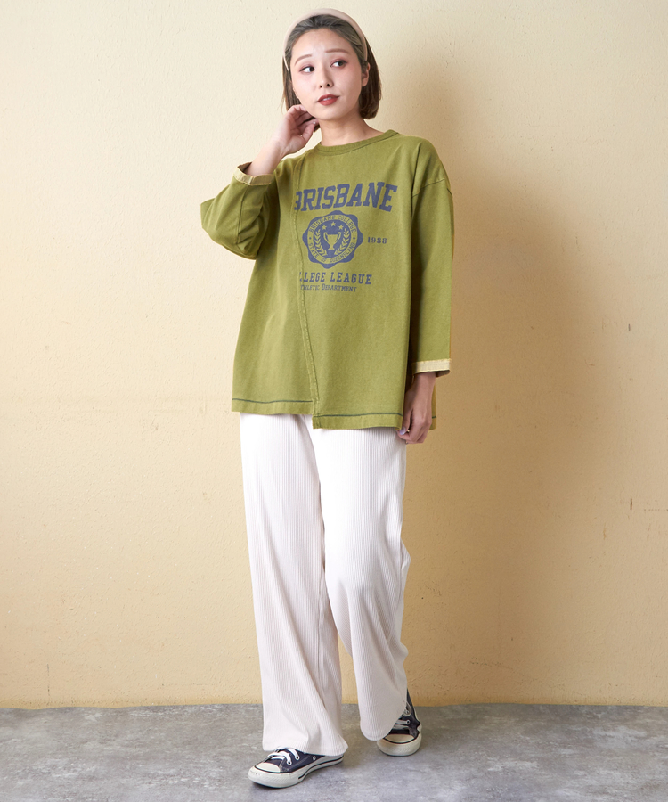 CUBE SUGAR(キューブシュガー) |21/-OE天竺 カットソー パウダー加工 リメイク風 切替 Tシャツ