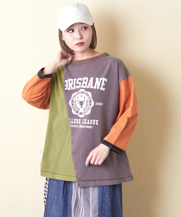 CUBE SUGAR(キューブシュガー) |21/-OE天竺 カットソー パウダー加工 リメイク風 切替 Tシャツ