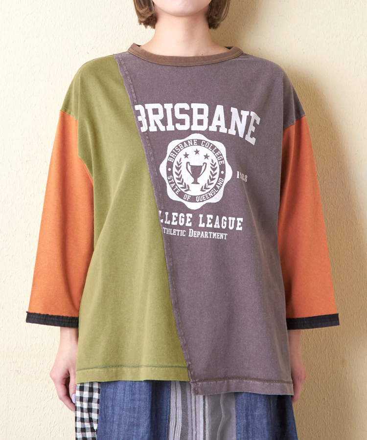 CUBE SUGAR(キューブシュガー) |21/-OE天竺 カットソー パウダー加工 リメイク風 切替 Tシャツ