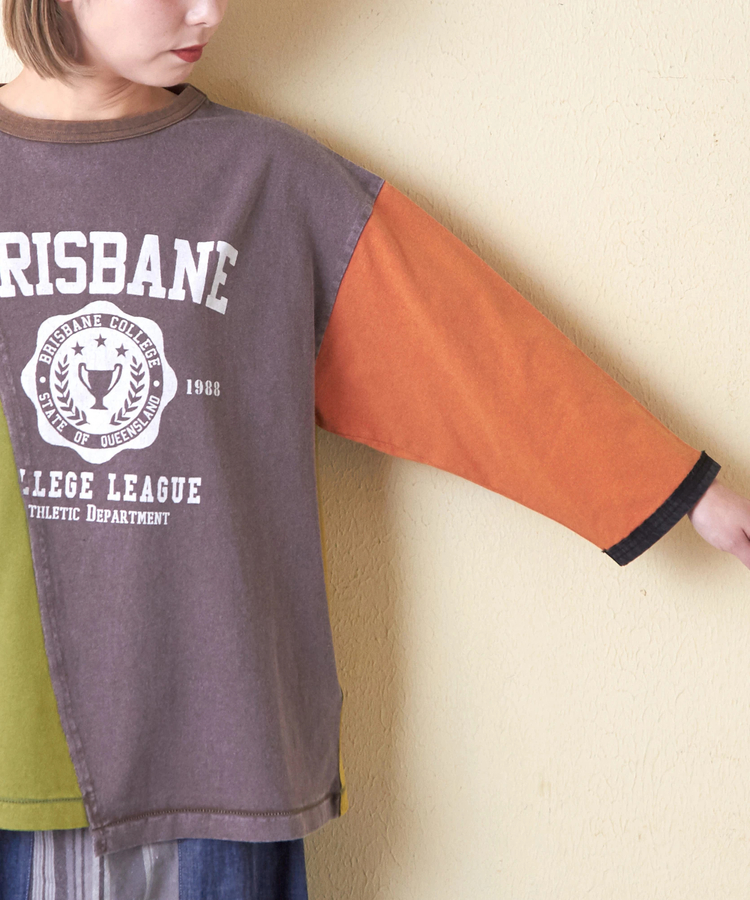 CUBE SUGAR(キューブシュガー) |21/-OE天竺 カットソー パウダー加工 リメイク風 切替 Tシャツ