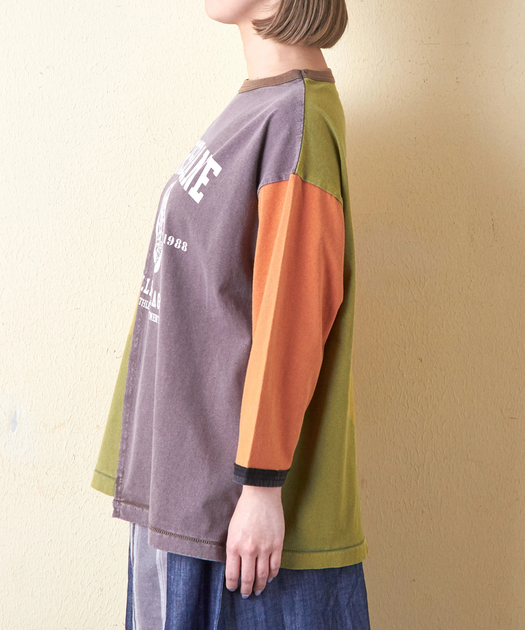 CUBE SUGAR(キューブシュガー) |21/-OE天竺 カットソー パウダー加工 リメイク風 切替 Tシャツ